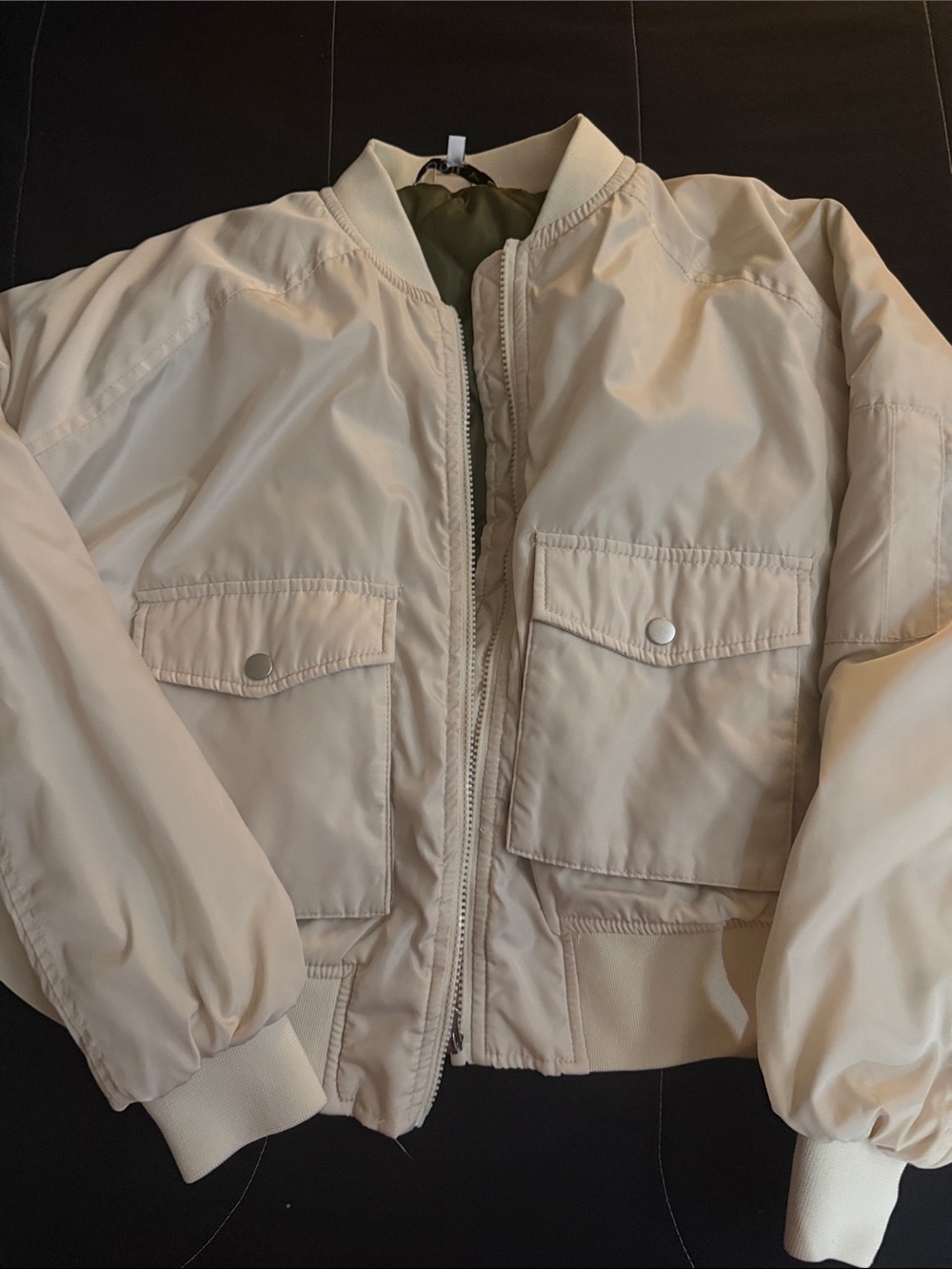 ONLY Cream Bomber Jacket with Olive Lining